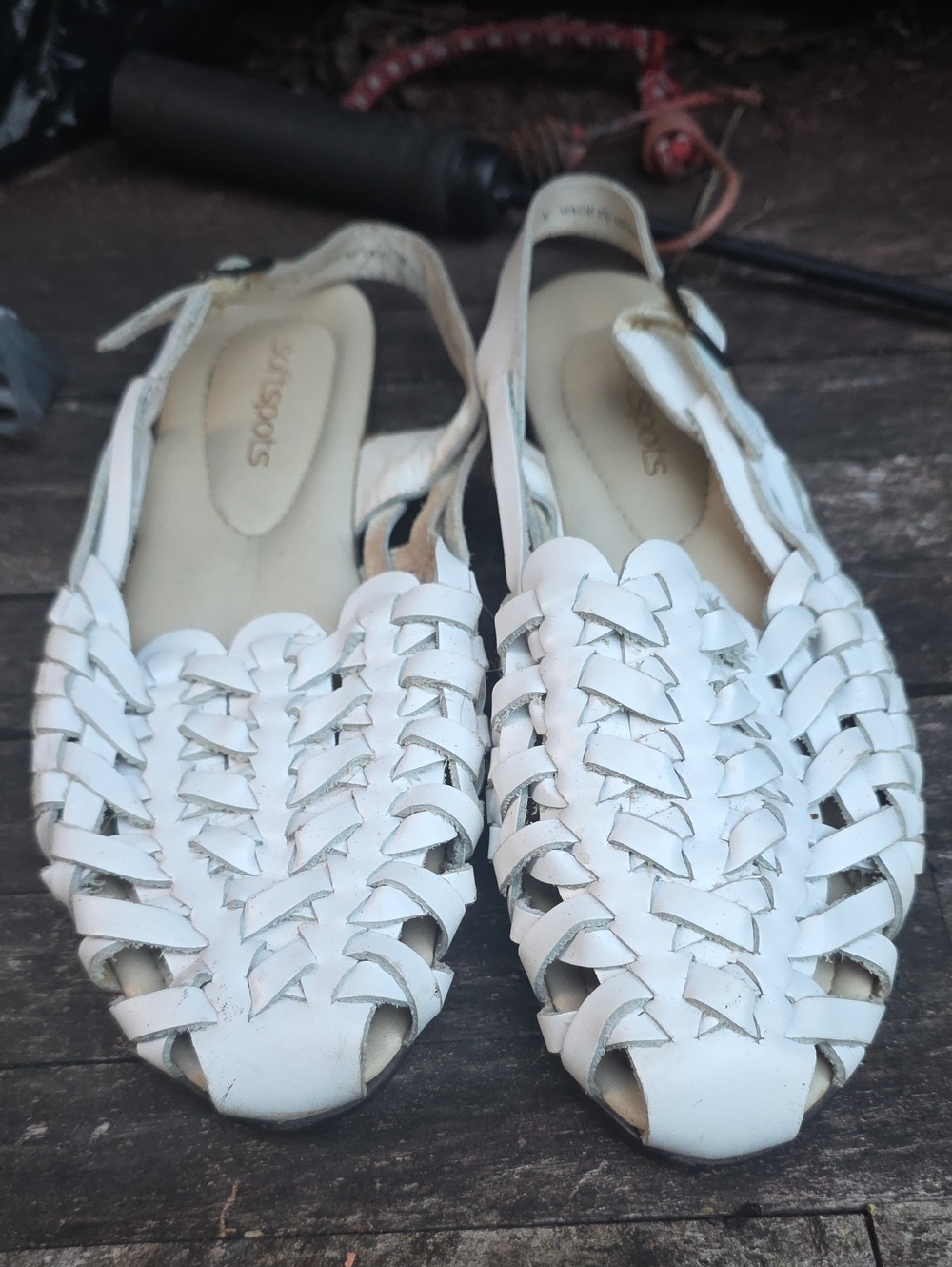 Softspots White Woven Slingback Sandals